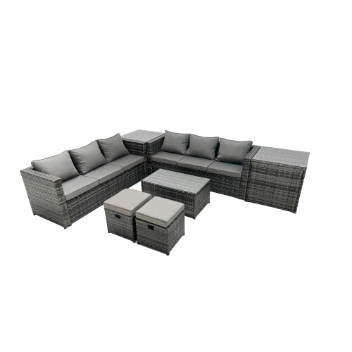 Fimous Fimous 8-seater Patio Coffee Table Sofa Set with Side Table 2 Small Footstool