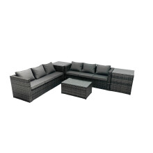 Fimous 6-seater Patio Coffee Table Sofa Set with 2 Side Tables