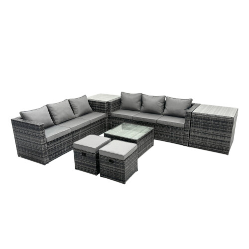 Fimous Fimous 8 Seater Patio Lounge Sofa Set with 2 Side Table 2 Small Footstools 1
