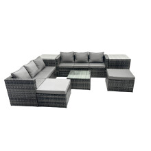 Fimous 8 Seater Patio Lounge Sofa Set with 2 Side Tables 2 Big Footstools