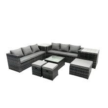 Fimous 9 Seater Patio Lounge Sofa Set with 2 Side Table 3 Footstools
