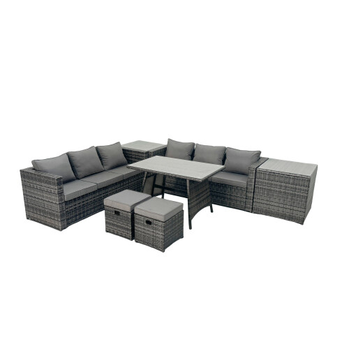 Fimous Fimous Rattan Dining Table Sofa Set with 2 Side Table Small Footstool Outdoor