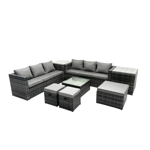 Fimous Fimous 9 Seater Patio Lounge Sofa Set with 2 Side Table 3 Footstools 1