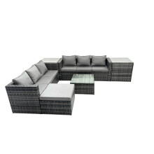 Fimous 7 Seater Patio Lounge Sofa Set with 2 Side Table Big Footstool
