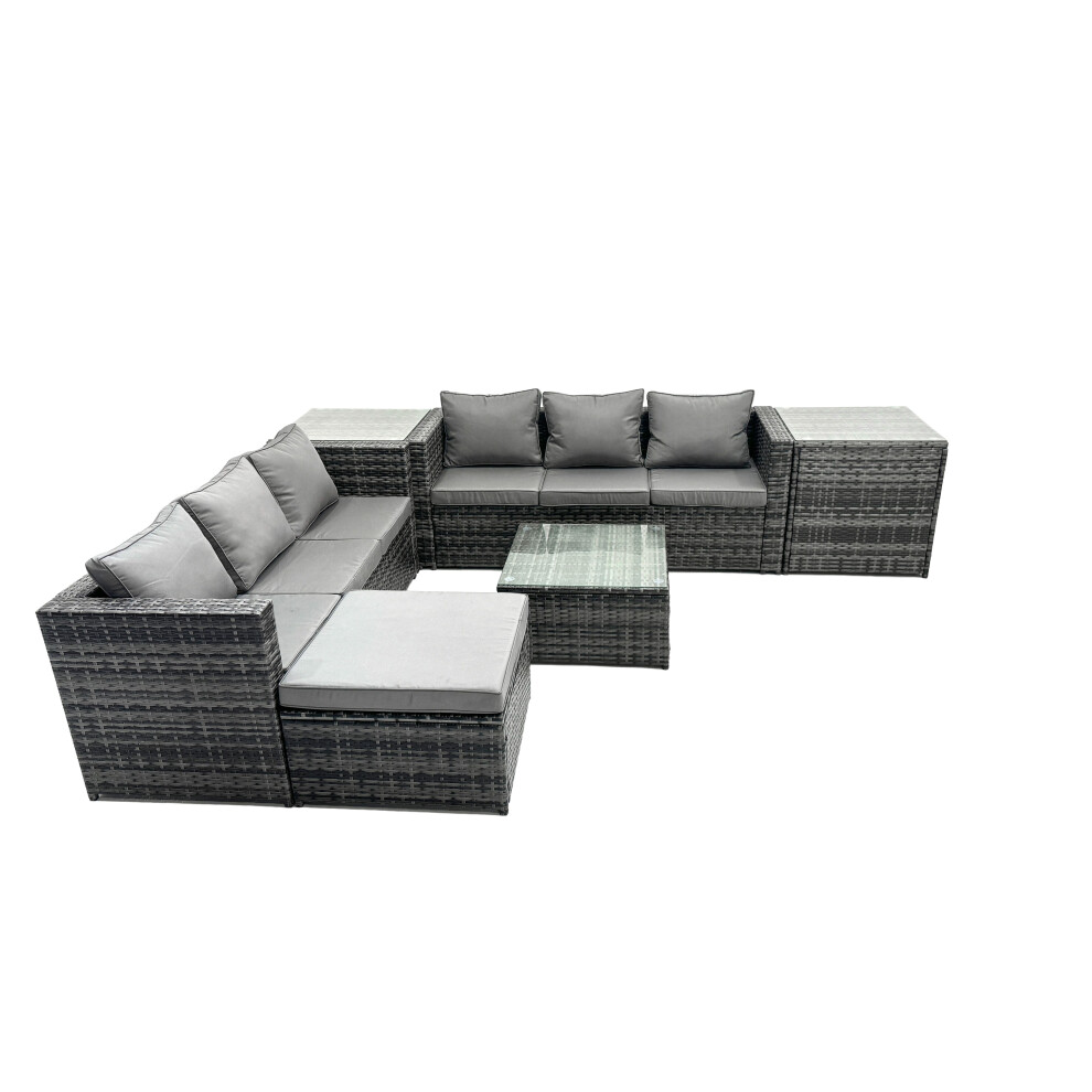 Fimous 7 Seater Patio Lounge Sofa Set With 2 Side Table Big Footstool