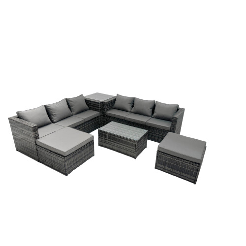 Fimous Fimous 8-seater Patio Coffee Table Sofa Set with Side Table 2 Big Footstools 1