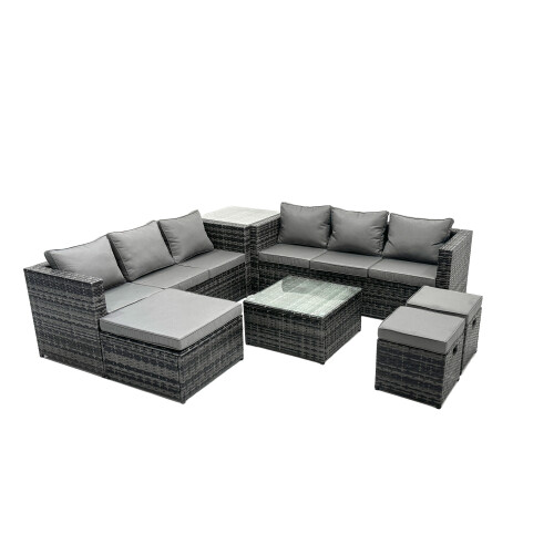 Fimous Fimous 9 Seater Patio Lounge Sofa Set with Side Table 3 Footstools 1