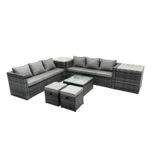 Fimous 8 Seater Patio Lounge Sofa Set with 2 Side Table 2 Small Footstools