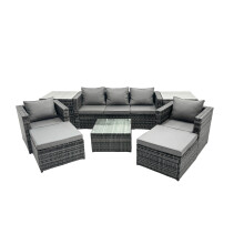Fimous 7 Seater Patio Lounge Sofa Set with 2 Side Tables 2 Big Footstool