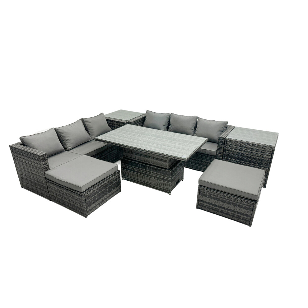 Fimous Unisex Dark Grey Rattan Dining Table Sofa Set With Side Tables Stool Outdoor 8 Seat In Size 2 - Image 2