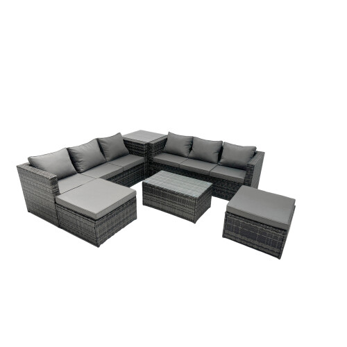 Fimous Fimous 8-seater Patio Coffee Table Sofa Set with Side Table 2 Big Footstools