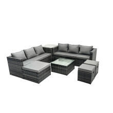 Fimous 9 Seater Patio Lounge Sofa Set with Side Table 3 Footstools