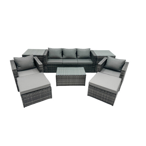 Fimous Fimous Outdoor Coffee Table Sofa Set with 2 Side Tables 2 Big Stools 1