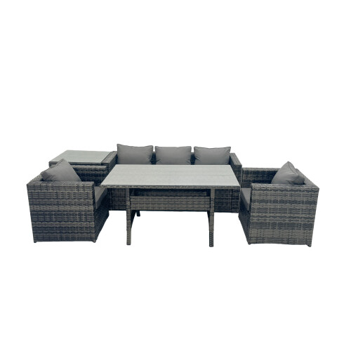 Fimous Fimous Outdoor Dining Table Sofa Set with Side Table Dark Grey Mixed 1
