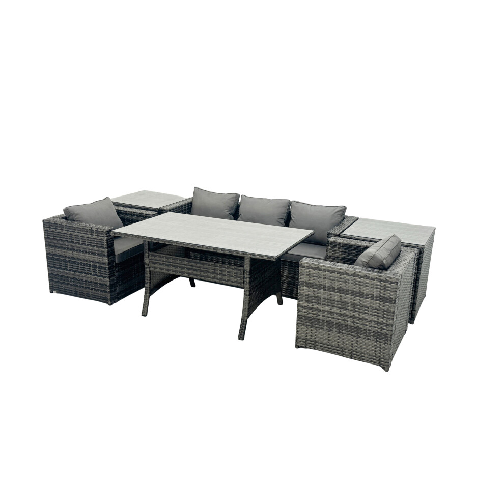 Fimous Unisex Dark Grey Outdoor Dining Table Sofa Set With Side Tables Mixed Size 2 - Image 2