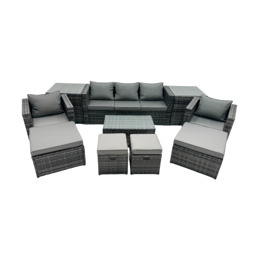 Fimous Fimous Outdoor Coffee Table Sofa Set with 2 Side Tables Big Stools 1