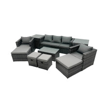 Fimous Outdoor Coffee Table Sofa Set with 2 Side Tables Big Stools