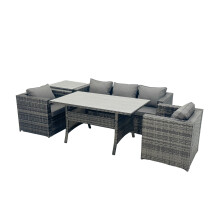Fimous Outdoor Dining Table Sofa Set with Side Table Dark Grey Mixed