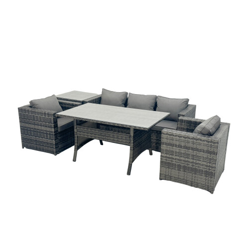 Fimous Fimous Outdoor Dining Table Sofa Set with Side Table Dark Grey Mixed
