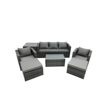 Fimous 7-seater Patio Coffee Table Sofa Set with Side Table 2 Big Footstools