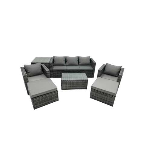 Fimous Fimous 7-seater Patio Coffee Table Sofa Set with Side Table 2 Big Footstools