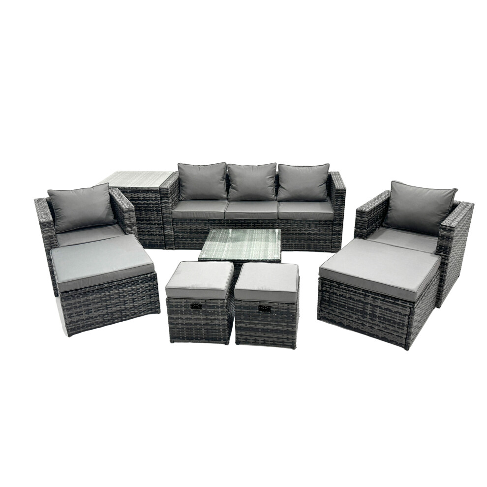 Fimous 9 Seater Patio Lounge Sofa Set With Side Table 4 Footstool