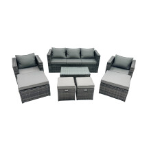 Fimous Outdoor Coffee Table Sofa Set with 2 Big Stools 2 Small Footstools