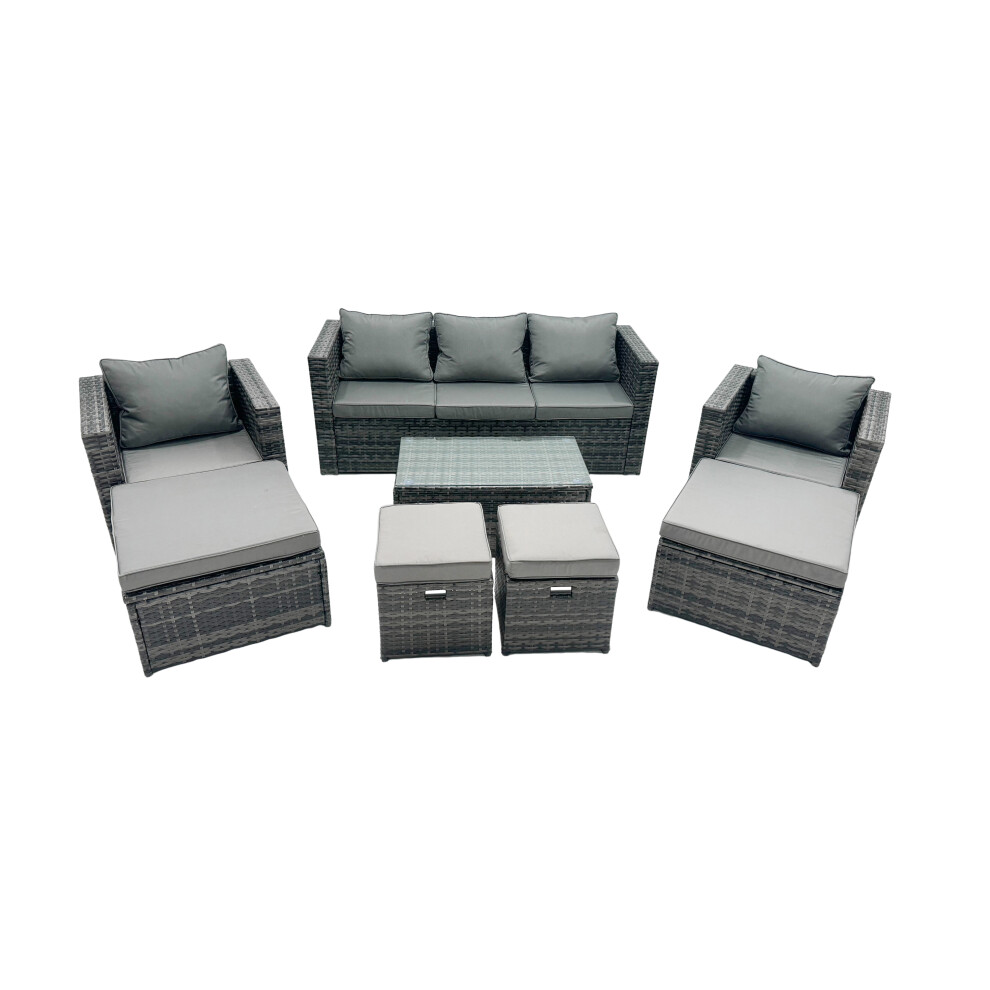 Fimous Outdoor Coffee Table Sofa Set With 2 Big Stools 2 Small Footstools