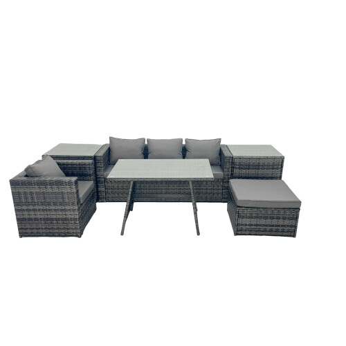 Fimous Fimous Outdoor Dining Table Sofa Set with 2 Side Tables Big Footstool