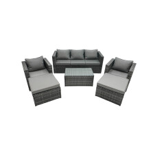 Fimous 7-seater Patio Coffee Table Sofa Set with 2 Big Footstools