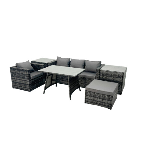 Fimous Fimous Outdoor Dining Table Sofa Set with 2 Side Tables Big Footstool 1