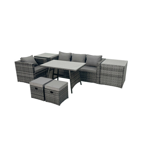 Fimous Fimous Rattan Dining Table Sofa Set with 2 Side Tables 2 Footstools Outdoor 1