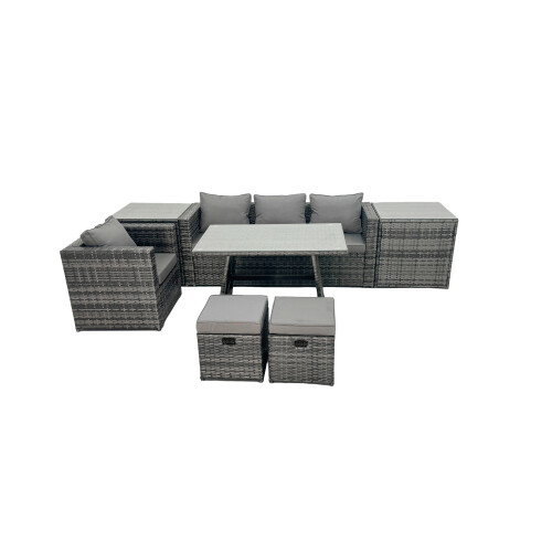 Fimous Fimous Rattan Dining Table Sofa Set with 2 Side Tables 2 Footstools Outdoor
