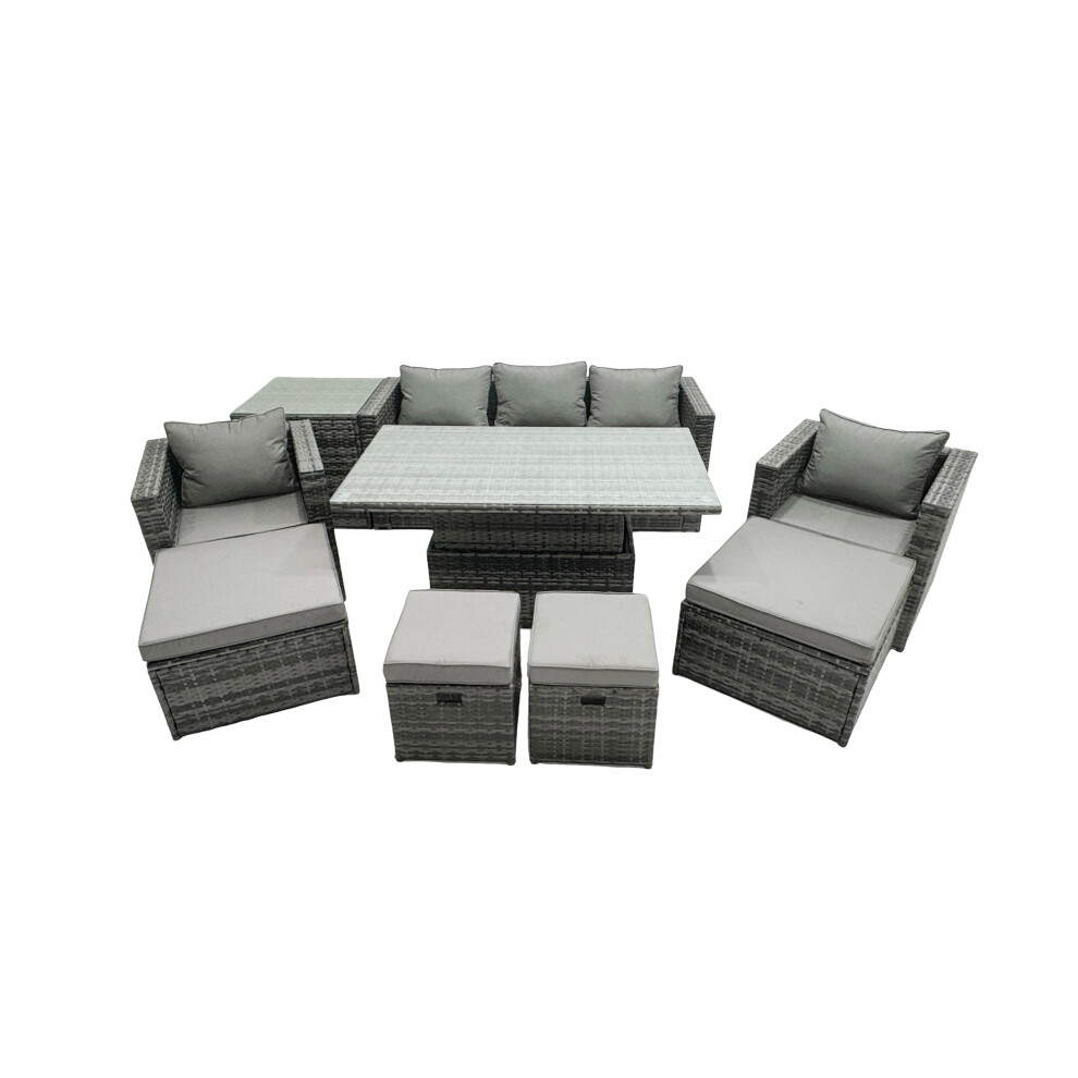 Fimous Rattan Lounge Sofa Rising Dining Table Set & Side Table 4 Footstool-image-OPC-PHRGWHT-NEW