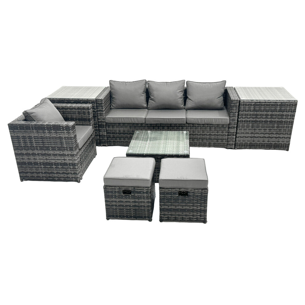 Fimous 6 Seater Patio Lounge Sofa Set With Side Table 2 Small Footstool