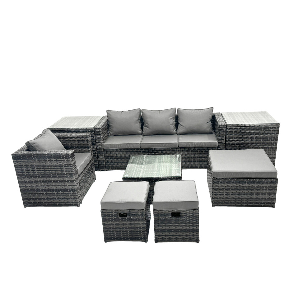 Fimous 7 Seater Patio Lounge Sofa Set With 2 Side Tables 3 Footstools