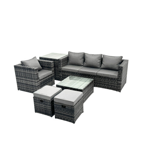 Fimous Fimous 6 Seater Patio Lounge Sofa Set with Side Table 2 Small Footstools 1