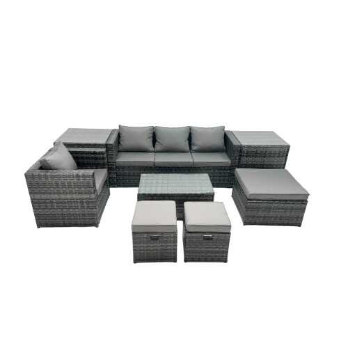 Fimous Fimous Outdoor Coffee Table Sofa Set with 2 Side Tables 2 Small Footstools 1
