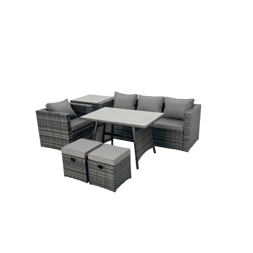 Fimous Fimous Rattan Dining Table Sofa Set with Side Table Small Footstool Outdoor 1