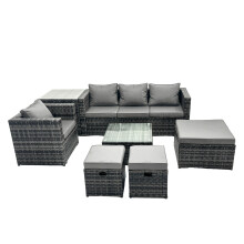 Fimous 7 Seater Patio Lounge Sofa Set with Side Table 3 Footstools