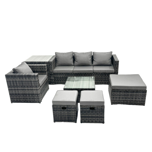 Fimous Fimous 7 Seater Patio Lounge Sofa Set with Side Table 3 Footstools