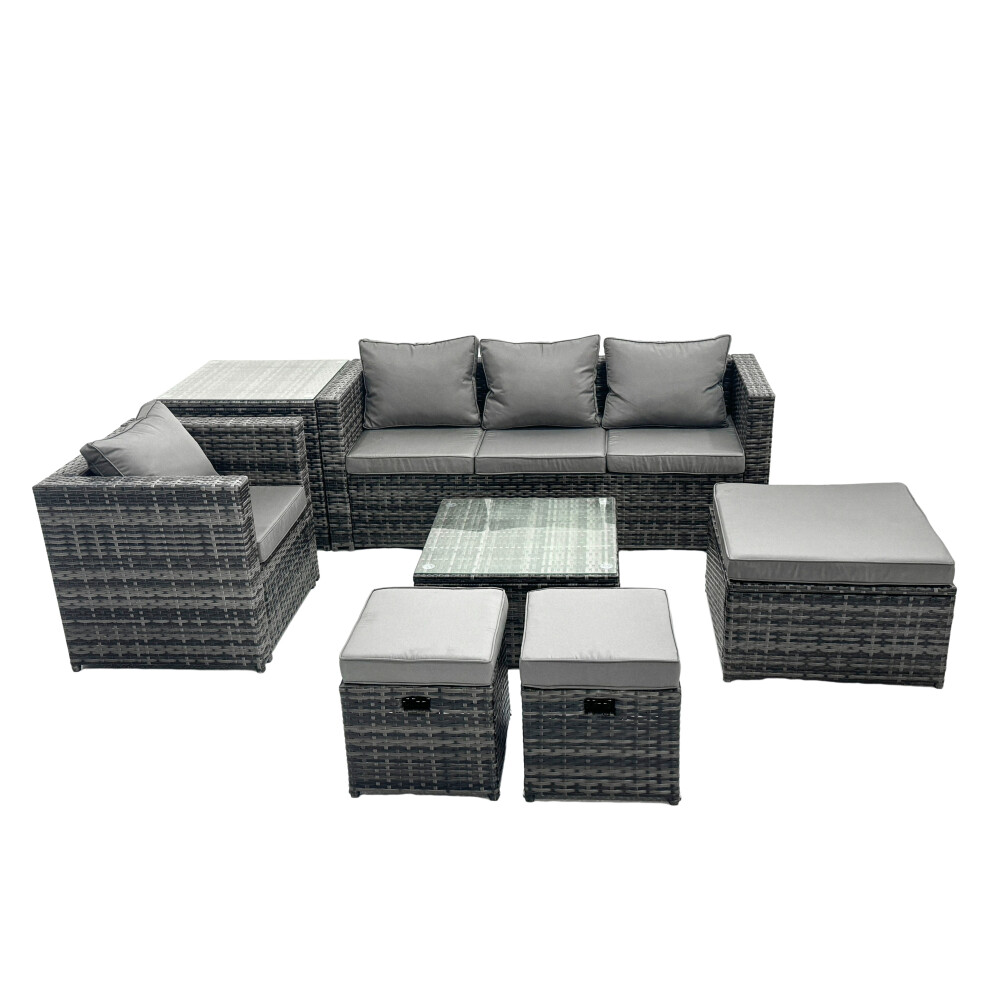 Fimous 7 Seater Patio Lounge Sofa Set With Side Table 3 Footstools