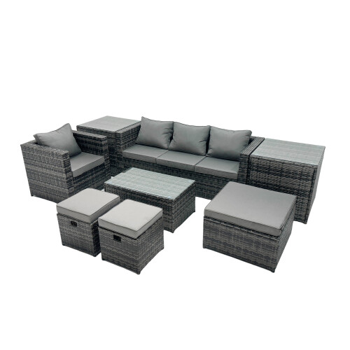 Fimous Fimous Outdoor Coffee Table Sofa Set with 2 Side Tables 2 Small Footstools