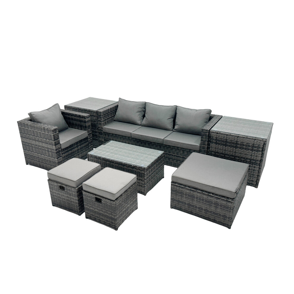 Fimous Outdoor Coffee Table Sofa Set With 2 Side Tables 2 Small Footstools