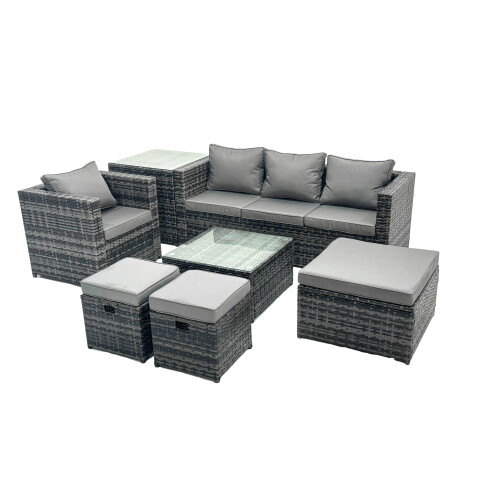 Fimous Fimous 7 Seater Patio Lounge Sofa Set with Side Table 3 Footstools 1