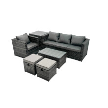Fimous Outdoor Coffee Table Sofa Set with Side Table 2 Small Footstool