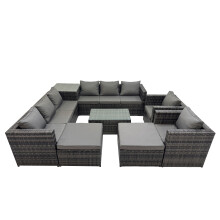 Fimous 10 Seater Garden Outdoor Rattan Furniture Set & 2 Big Stools