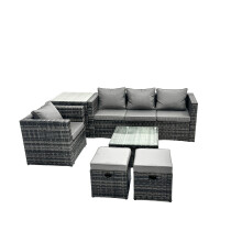 Fimous 6 Seater Patio Lounge Sofa Set with Side Table 2 Small Footstools