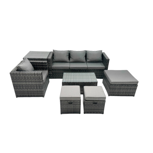 Fimous Fimous Outdoor Coffee Table Sofa Set with Side Table Stool 2 Small Footstools