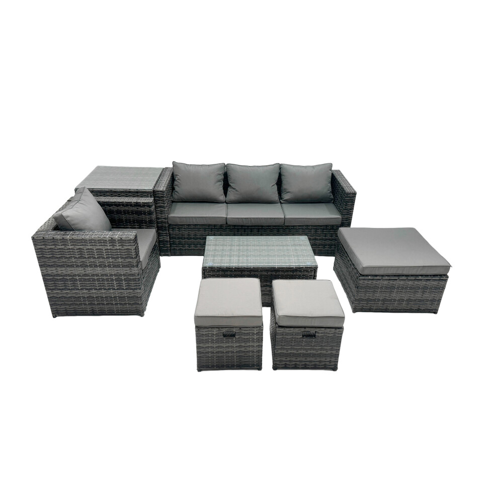 Fimous Outdoor Coffee Table Sofa Set With Side Table Stool 2 Small Footstools